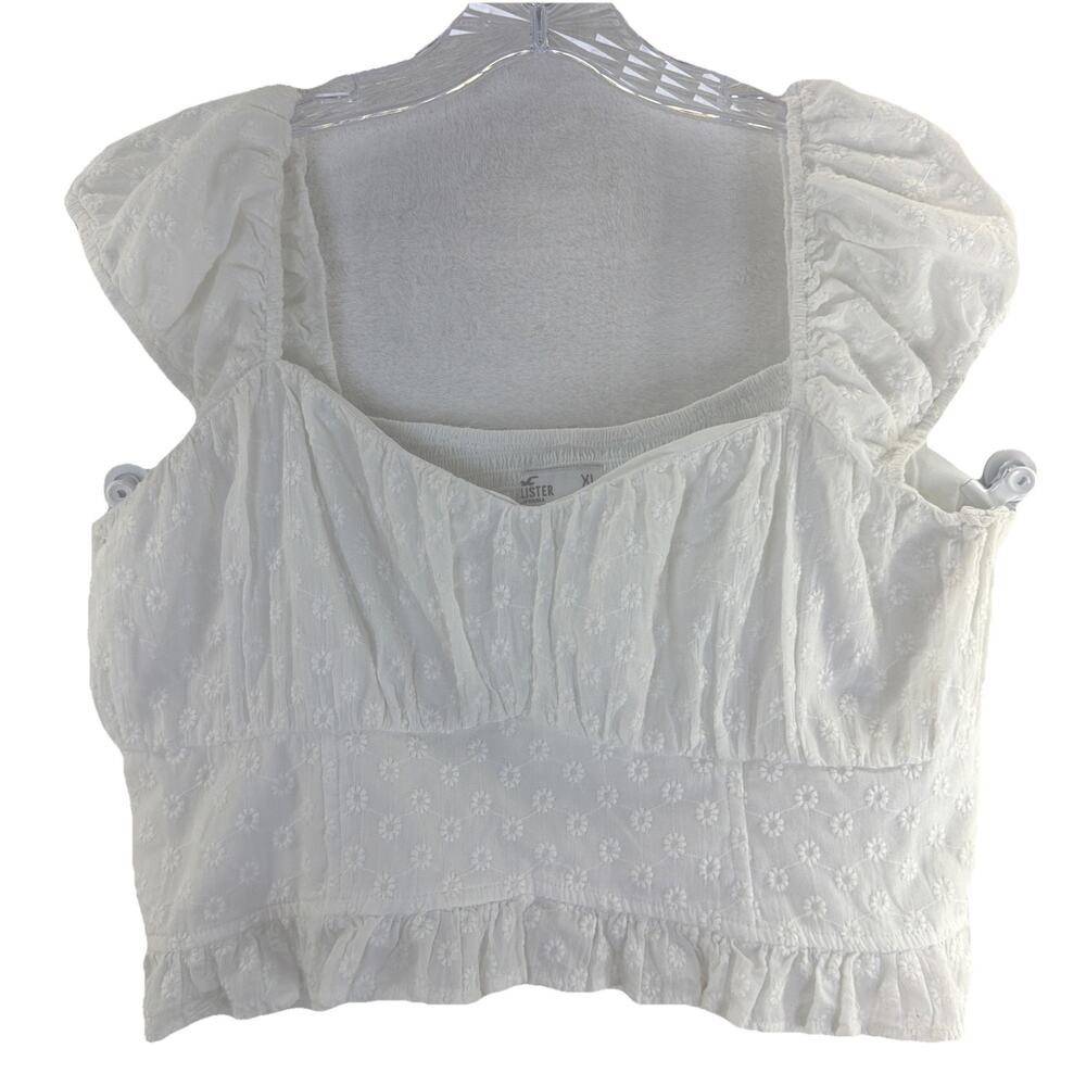 Hollister White Eyelet Short Sleeve Shirt Dainty Ruffle Crop Top XL Peasant Boho